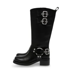 Steve Madden Eastern Boot Black -Steve Madden Shop STEVEMADDEN SHOES EASTERN BLACK LEATHER PAIR SIDE