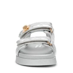 Steve Madden Mona Q Sandal Silver Coin 10 Steve Madden Mona Q Sandal Silver Coin -Steve Madden Shop STEVEMADDEN SHOES MONA Q SILVER COIN FRONT